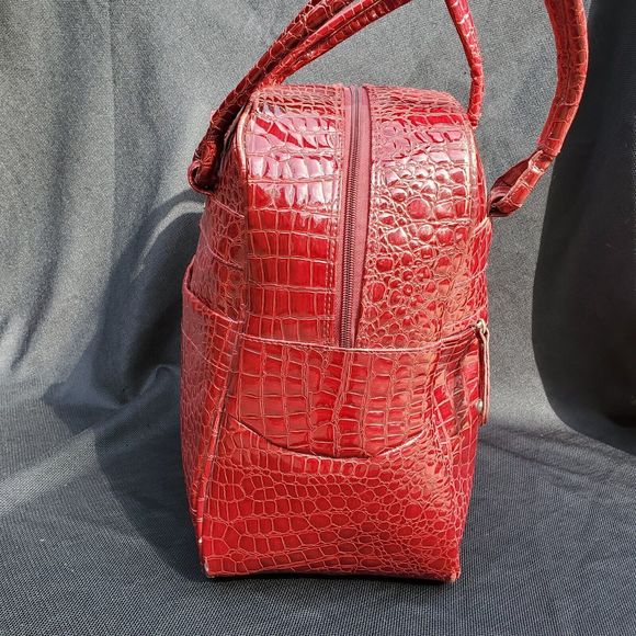 Samantha Brown Travel Bag Carry On Croc Embossed Red Weekender Handles 15x14x9" - Picture 3 of 16